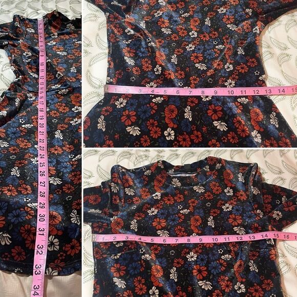 Topshop Mockneck Navy Floral Velvet Dress Long Sleeves A-Line Fit and Flare 4 - Picture 10 of 10